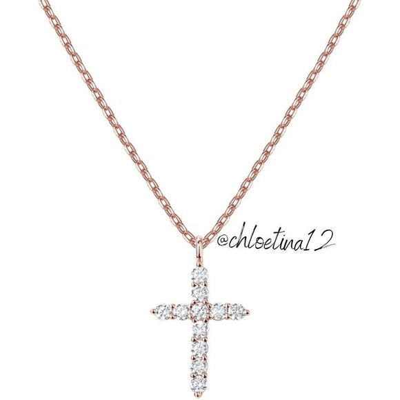 New Rose Gold Plated CZ Cross Necklace Choose Color - Picture 1 of 10